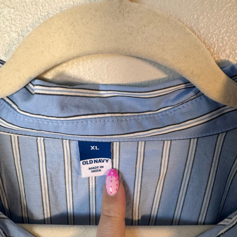 Old Navy Pintuck Waist Midi Shirt Dress Blue White Stripe XL 100% Cotton NWT - Picture 6 of 8